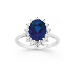 Prouds Rings>Sterling Silver Created Sapphire Cluster Ring In Blue