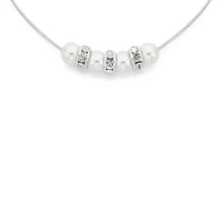 Prouds Necklaces>Sterling Silver Crystal Andpearl Necklace