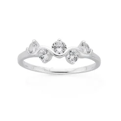 Prouds Rings>Sterling Silver Cubic Zirconia Wave Ring