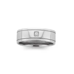 Prouds Rings>Sterling Silver Cubic Zirconia Lined Polished Ring In White
