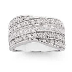 Prouds Rings>Sterling Silver Cubic Zirconia Multi Cross Over Dress Ring In White