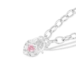 Prouds Bracelets>Sterling Silver Cubic Zirconia Belcher Padlock Bracelet In Pink