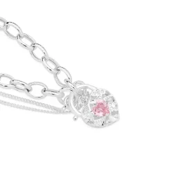 Prouds Bracelets>Sterling Silver Cubic Zirconia Belcher Padlock Bracelet In Pink