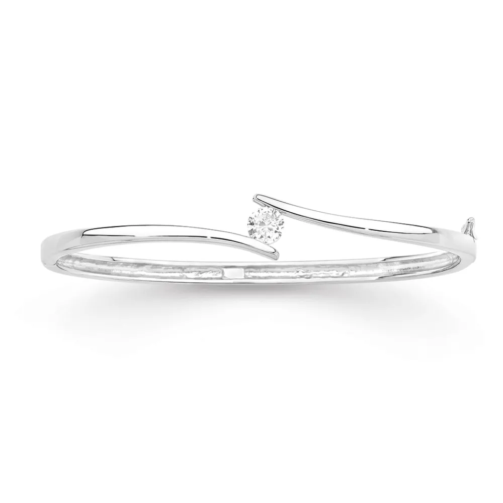 Prouds Bangles>Sterling Silver Cubic Zirconia Bangle In White