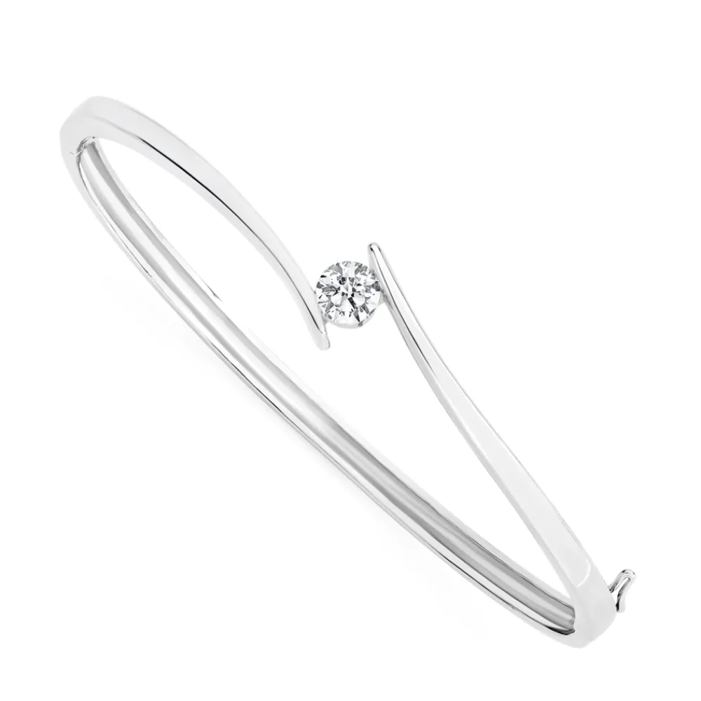 Prouds Bangles>Sterling Silver Cubic Zirconia Bangle In White