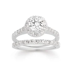 Prouds Rings>Sterling Silver Cubic Zirconia Cluster Wedder Set In White