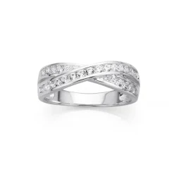 Prouds Rings>Sterling Silver Cubic Zirconia Kiss Ring In White