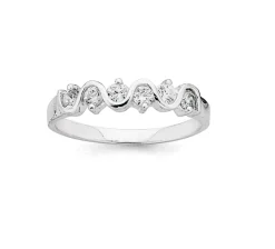 Prouds Rings>Sterling Silver Cubic Zirconia Wave Ring In White