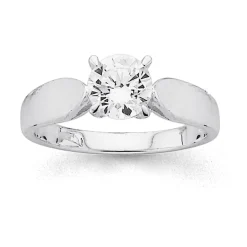 Prouds Rings>Sterling Silver Cubic Zirconia Solitaire Ring In White