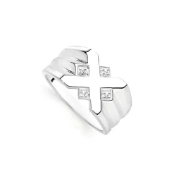Prouds Rings>Sterling Silver Cubic Zirconia Fancy X-Over Ridge Side Gents Ring. Available In Sizes U, W & Y.
