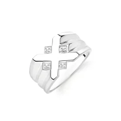 Prouds Rings>Sterling Silver Cubic Zirconia Fancy X-Over Ridge Side Gents Ring. Available In Sizes U, W & Y.