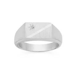 Prouds Rings>Sterling Silver Cubic Zirconia Satin Diagonal Line Gents Ring Size U In White