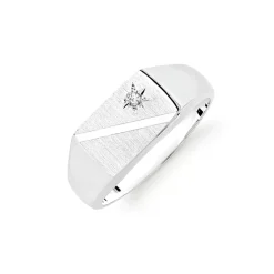 Prouds Rings>Sterling Silver Cubic Zirconia Satin Diagonal Line Gents Ring Size U In White