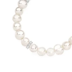 Prouds Bracelets>Sterling Silver Cubic Zirconia Rondelle Fresh Water Pearl Bracelet In White