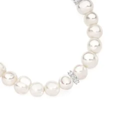 Prouds Bracelets>Sterling Silver Cubic Zirconia Rondelle Fresh Water Pearl Bracelet In White