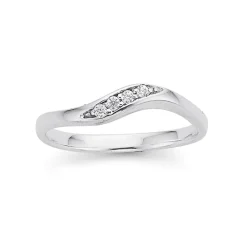 Prouds Rings>Sterling Silver Cubic Zirconia Wave Ring Size R In White
