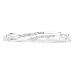Prouds Bangles>Sterling Silver Cz Crossover Hinge Bangle In White