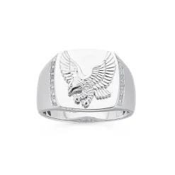 Prouds Rings>Sterling Silver Cz Eagle Signet Ring