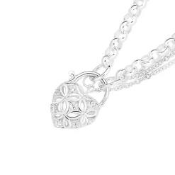 Prouds Bracelets>Sterling Silver Cz Harlequin Padlock Belcher Bracelet In White