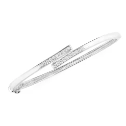 Prouds Bangles>Sterling Silver Cz Overlap Bangle In White
