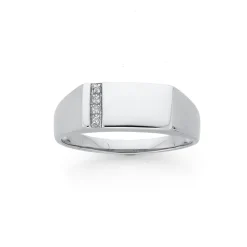 Prouds Rings>Sterling Silver Cz Vertical Line On Sidering In White