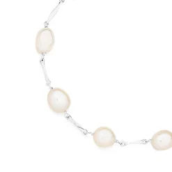 Prouds Necklaces>Sterling Silver Freshwater Pearl Twist Bar Necklace In White