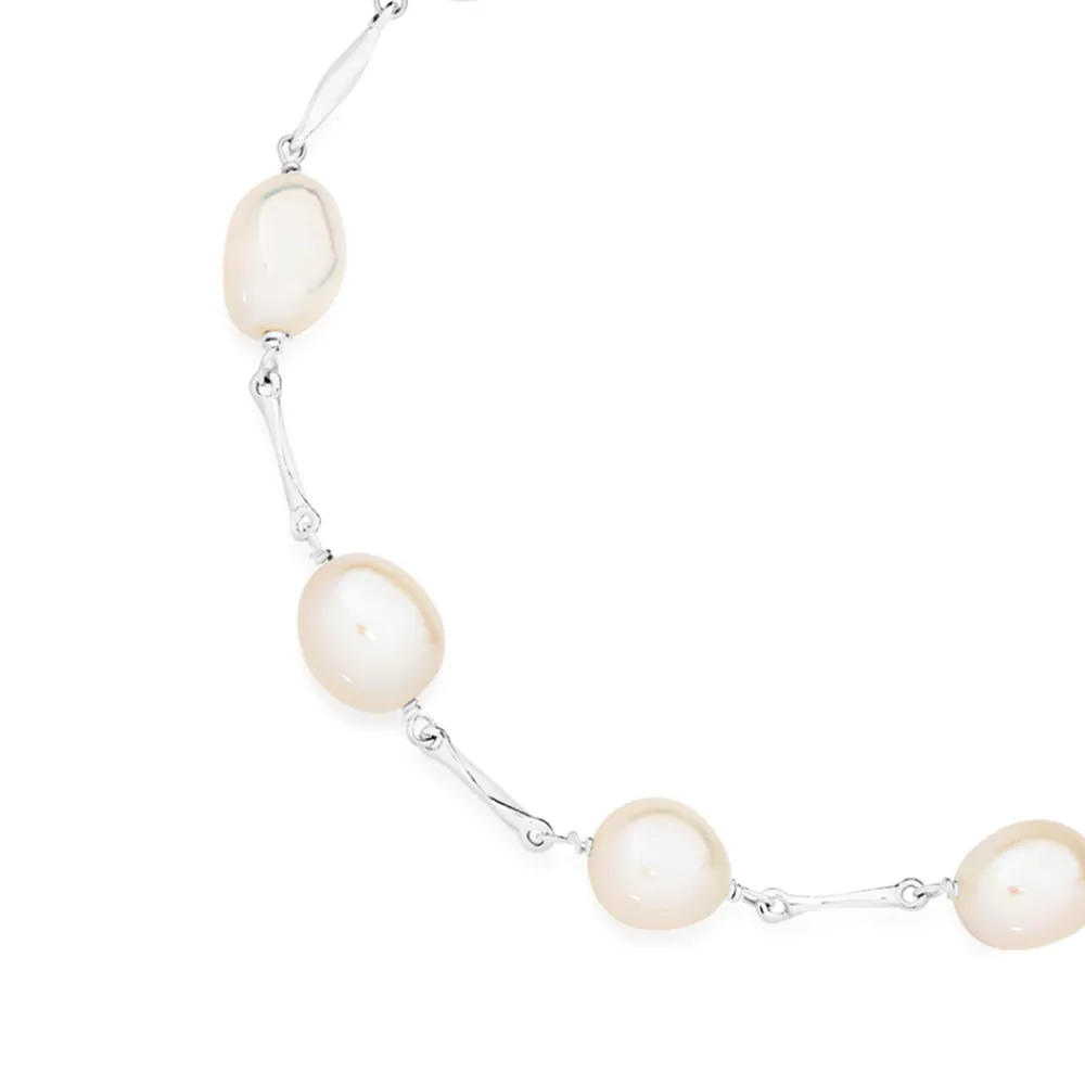 Prouds Necklaces>Sterling Silver Freshwater Pearl Twist Bar Necklace In White