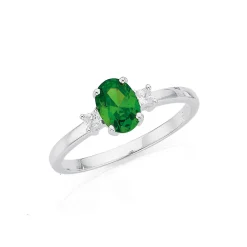Prouds Rings>Sterling Silver Green Cubic Zirconia Cluster Ring In Green