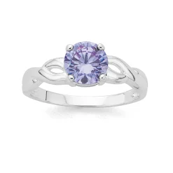 Prouds Rings>Sterling Silver Lavender Cubic Zirconia Solitaire Twist Ring In Purple