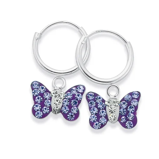 Prouds Earrings>Sterling Silver Lavender Crystal Butterfly Earrings In Purple