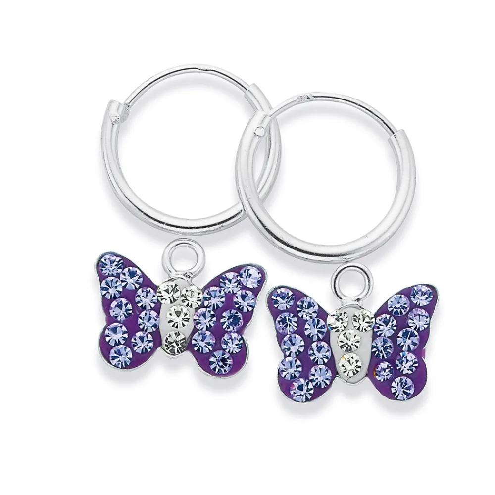 Prouds Earrings>Sterling Silver Lavender Crystal Butterfly Earrings In Purple