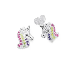 Prouds Earrings>Sterling Silver Multi-Colour Cz Unicorn Head Earrings In Multi-Colour