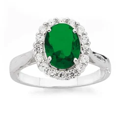 Prouds Rings>Sterling Silver Oval Green Cubic Zirconia Cluster Ring In Green