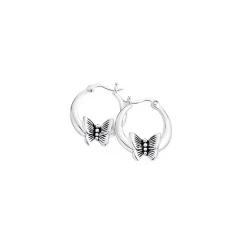 Prouds Earrings>Sterling Silver Oxidised Butterfly Hoop Earrings "Your Wings Already Exist, All You Need To Do Is Fly"