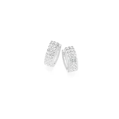 Prouds Earrings>Sterling Silver Pave Cubic Zirconia Huggie Earrings In White