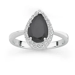 Prouds Rings>Sterling Silver Pear Black Cubic Zirconia Cluster Ring In Black