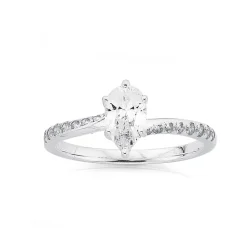 Prouds Rings>Sterling Silver Pear Cz Band Ring In White