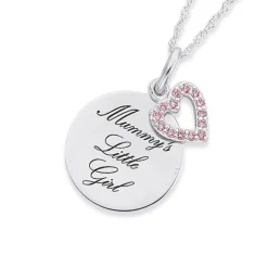 Prouds Pendants>Sterling Silver Pink Cubic Zirconia Mummy's Little Girl Disc Pendant In Pink
