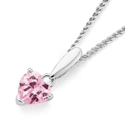 Prouds Pendants>Sterling Silver Pink Cubic Zirconia Heart Pendant In Pink