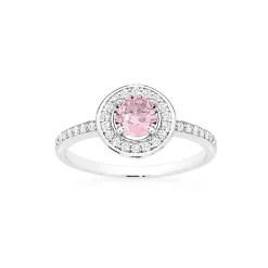 Prouds Rings>Sterling Silver Pink Cubic Zirconia Bezel Round Cluster Ring "Add An Elegant Touch To Your Day" In Pink