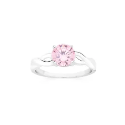 Prouds Rings>Sterling Silver Pink Cubic Zirconia Twist Ring In Pink