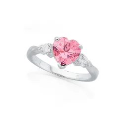 Prouds Rings>Sterling Silver Pink Cubic Zirconia Heart Dress Ring In Pink