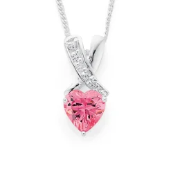 Prouds Pendants>Sterling Silver Pink Cz Heart On Cz Kiss Pendant In Pink