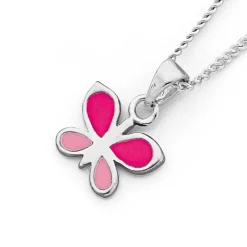 Prouds Pendants>Sterling Silver Pink Enamel Butterfly Pendant In Pink