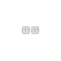 Prouds Earrings>Sterling Silver Princess Cut Cubic Zirconia Cluster Earrings In White