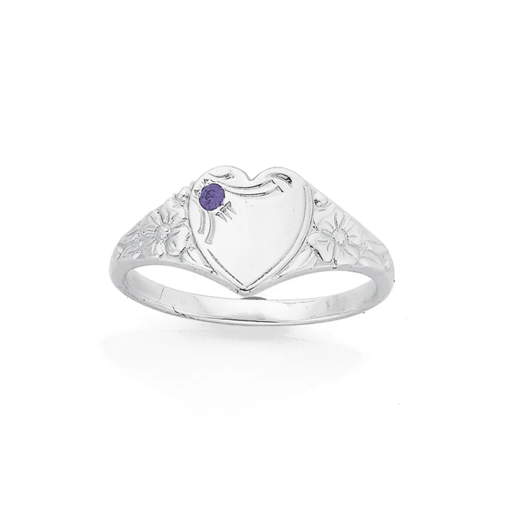 Prouds Rings>Sterling Silver Purple Cz Fancy Heart Ring