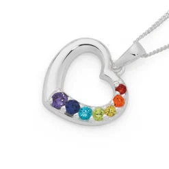 Prouds Pendants>Sterling Silver Rainbow Cubic Zirconia Heart Pendant