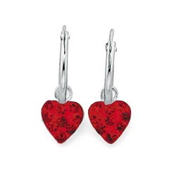 Prouds Earrings>Sterling Silver Red Crystal Heart Hoop Earrings In Red