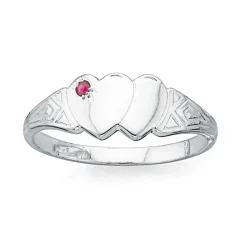 Prouds Rings>Sterling Silver Red Cubic Zirconia Double Heart Signet Ring In Red