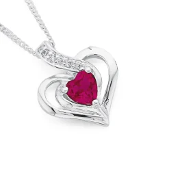 Prouds Pendants>Sterling Silver Red Cz Heart Pendant In Red